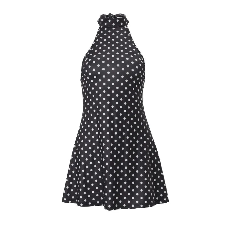 Mini Robe Femme Pois Élégante Épaules Dénudées Dos Nu Taille Haute Halter – Y2K Club & Soirée | Été