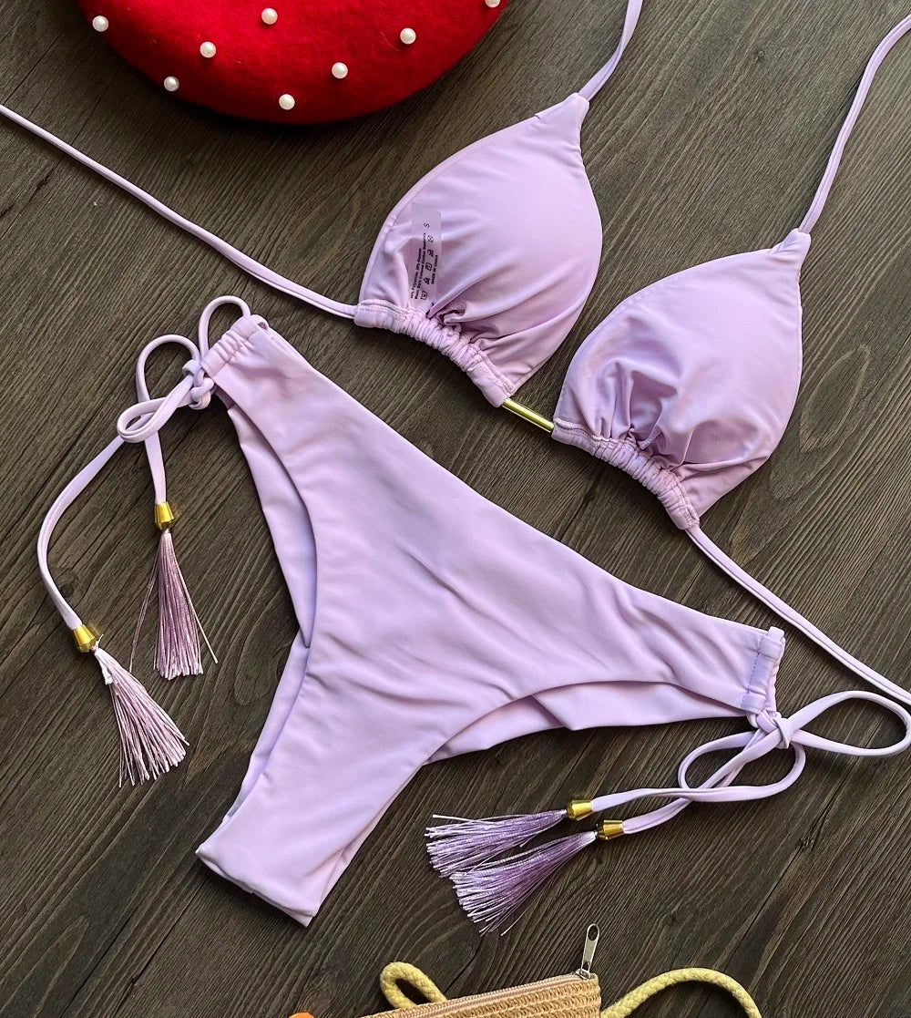 Bikini Femme Triangle Brésilien Push-Up – 13 Coloris | Maillot de Bain 2 Pièces Sexy Plage Été