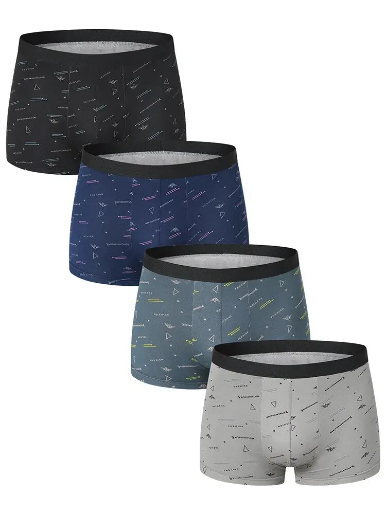 Pack 4 Boxers Homme Imprimés Taille US/EU Confortables Fashion Slip Short de Bain Oversize Sous-Vêtements Premium Multicolore – Pack 4 Boxers Premium Imprimés | Mode Homme Sous-Vêtements Premium