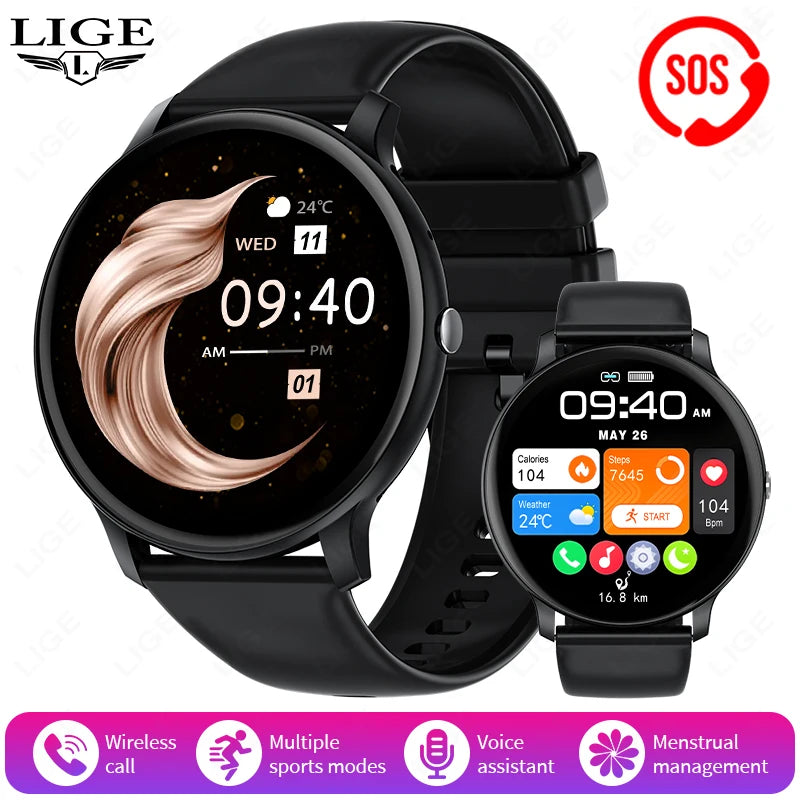 Unisex Smartwatch 1,39" Anrufe Nachrichten Sport Kalorien Wetter DIY Zifferblatt anpassbar Herren Damen Wasserdicht | Premium Multifunktions-Unisex-Smartwatch