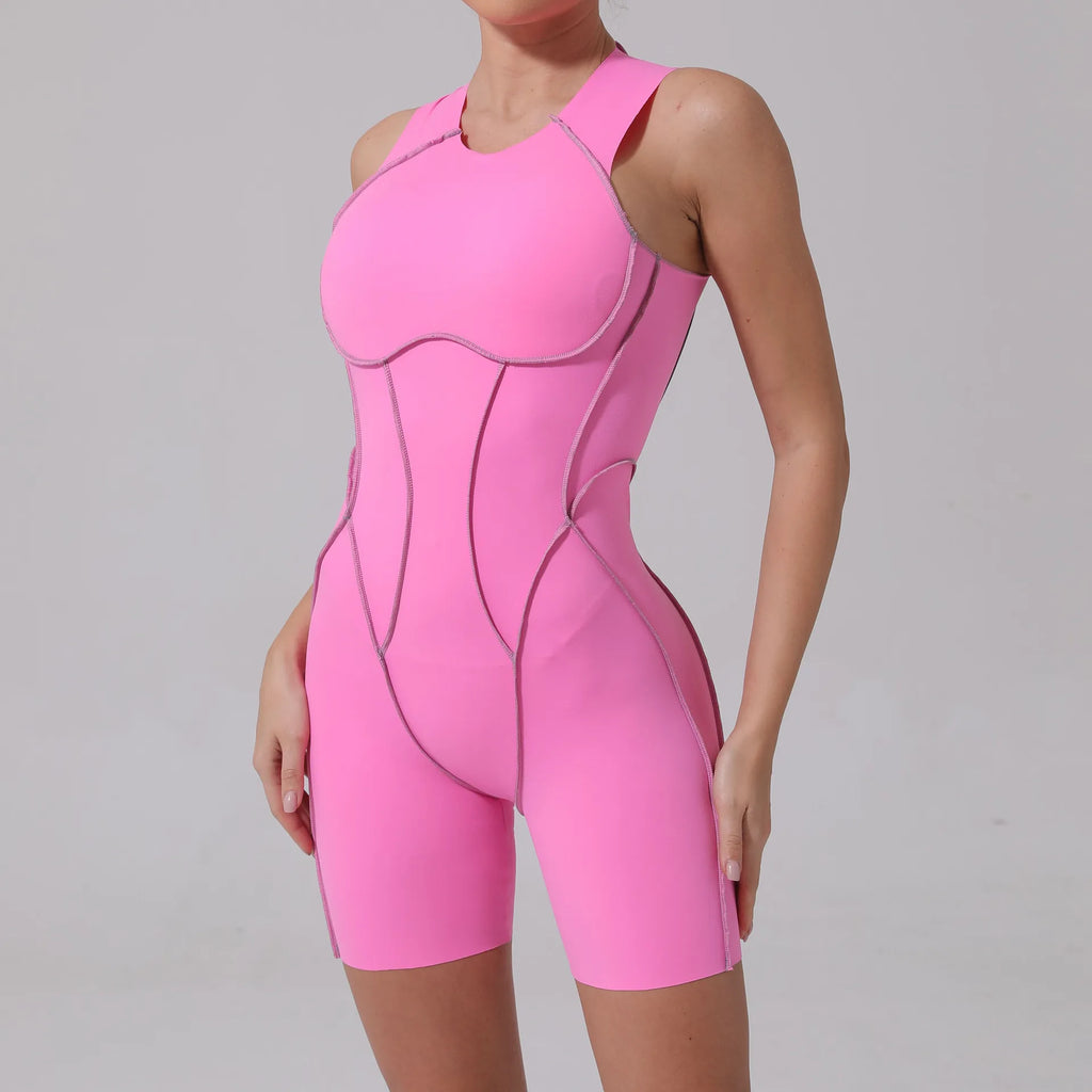 Bodysuit Yoga Push-Up Rembourré Bicolore - Combinaison Short V Butt Gainante Gym & Fitness Femme