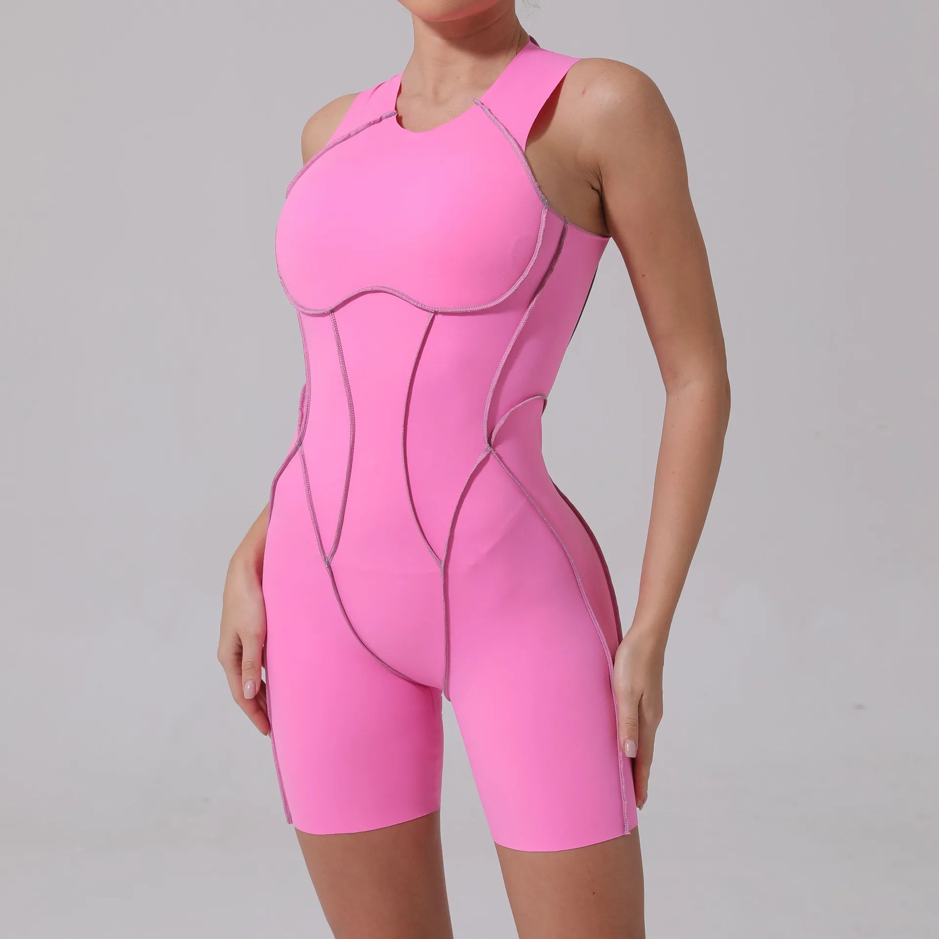 Bodysuit Yoga Push-Up Rembourré Bicolore - Combinaison Short V Butt Gainante Gym & Fitness Femme