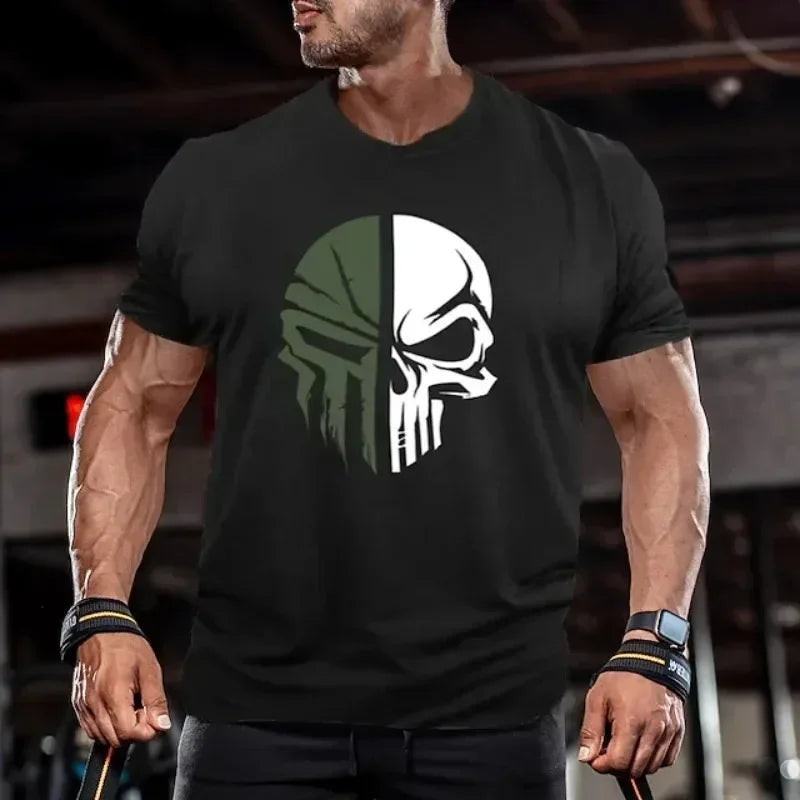 T-Shirt Homme Imprimé 3D Crâne Militaire Oversized Gym Manches Courtes Sportswear Sport Streetwear – Tee Graphique Dark Tendance | Mode Homme Sport Urban