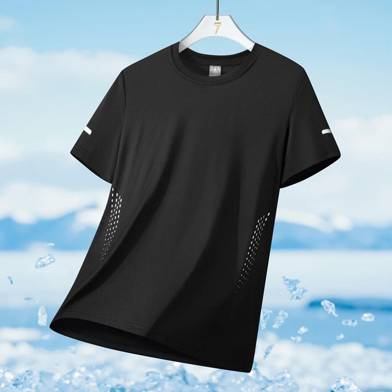 T-Shirt Running Homme Été Soie de Glace Ultra-Léger Imprimé Réfléchissant Séchage Rapide Manches Courtes Respirant Fitness Sport Grande Taille 5XL – Tee Sport Performance | Mode Homme Sport