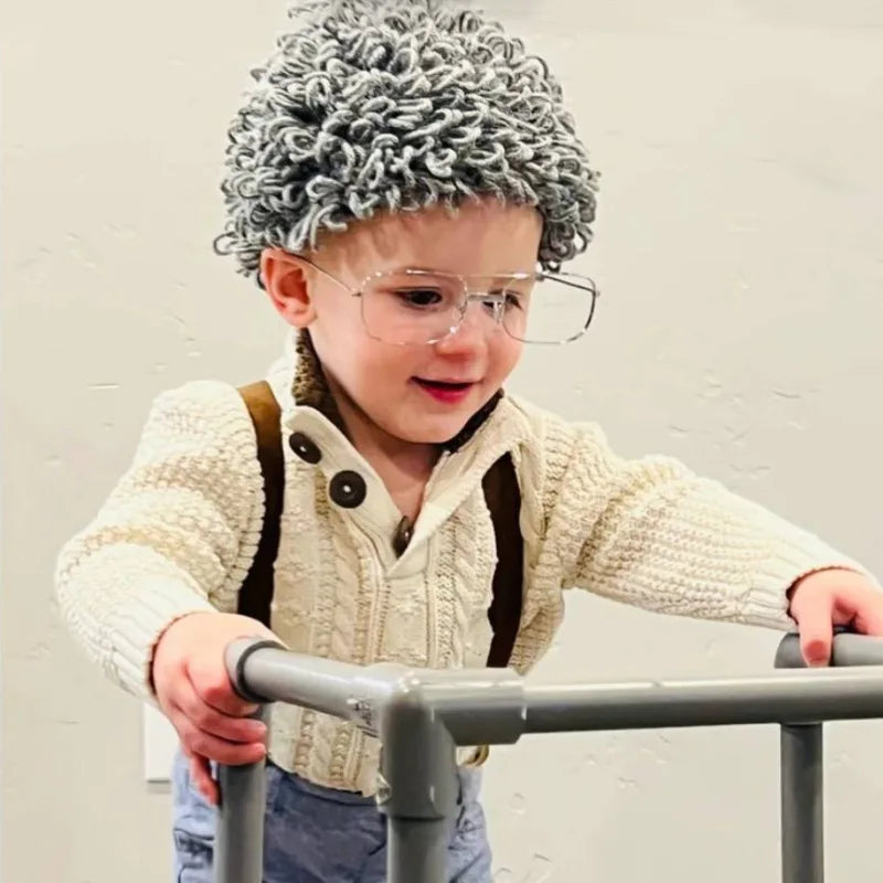 Bonnet Perruque Bouclée Enfant Funny – Chapeau Tricoté Hiver Garçon Fille Accessoire Rigolo