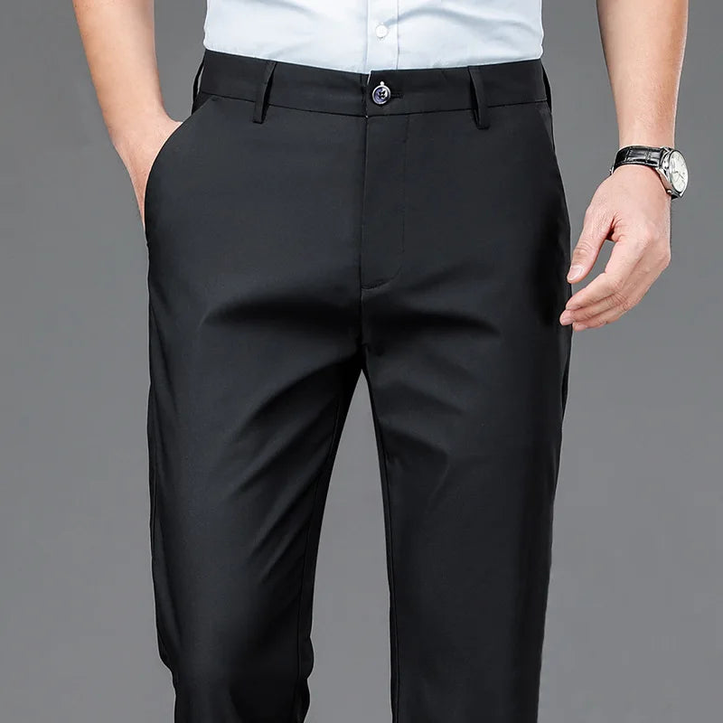 Pantalon Homme Stretch Slim Couleur Unie – Smart Casual Séchage Rapide Bureau Style Coréen Droit Printemps Automne | Mode Homme Premium
