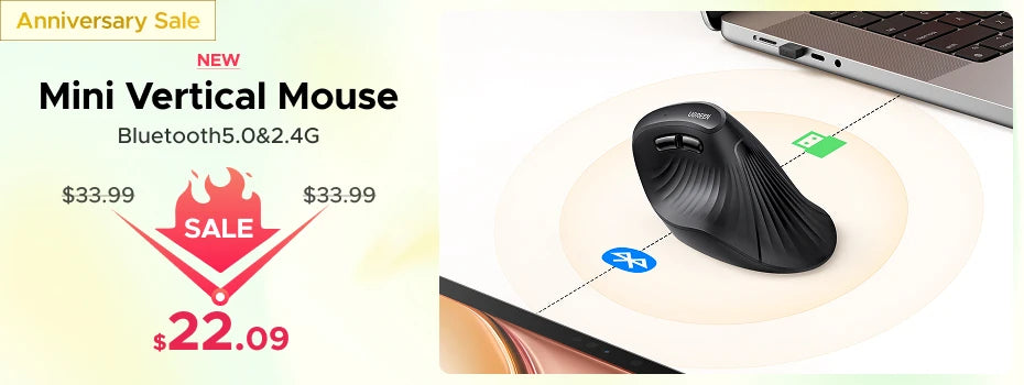 UGREEN Souris Sans Fil Ergonomique – Bluetooth 5.0 & 2.4G, 4000 DPI, 6 Boutons Silencieux | MacBook, PC & Tablette