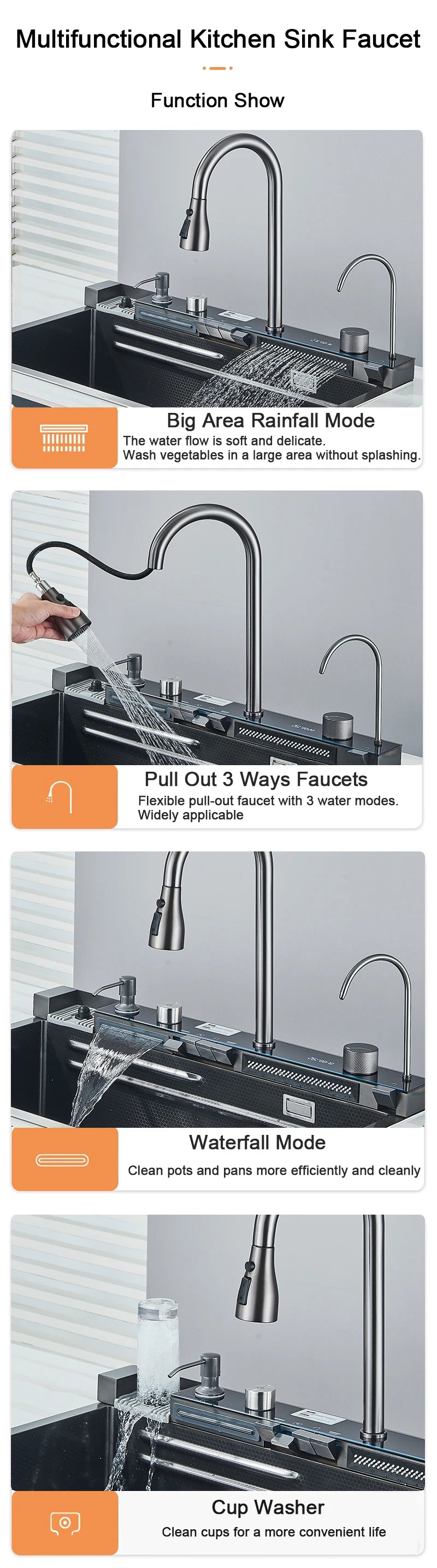 Évier Cuisine Inox 75x45cm Affichage Digital Température – Grand Bac, Robinet Cascade Eau Chaude & Froide | Design Moderne