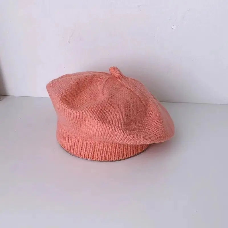 Béret Tricoté Enfant Couleur Unie – Bonnet Peintre Chaud Automne Hiver Fille Garçon Tendance