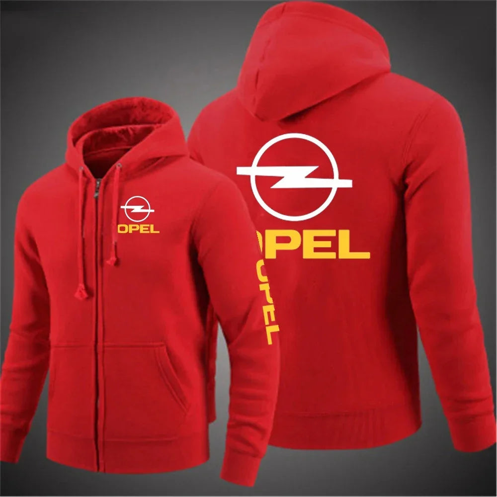 Veste Opel Homme Zip Capuche Imprimée – Sportswear Casual Manches Longues Couleur Unie