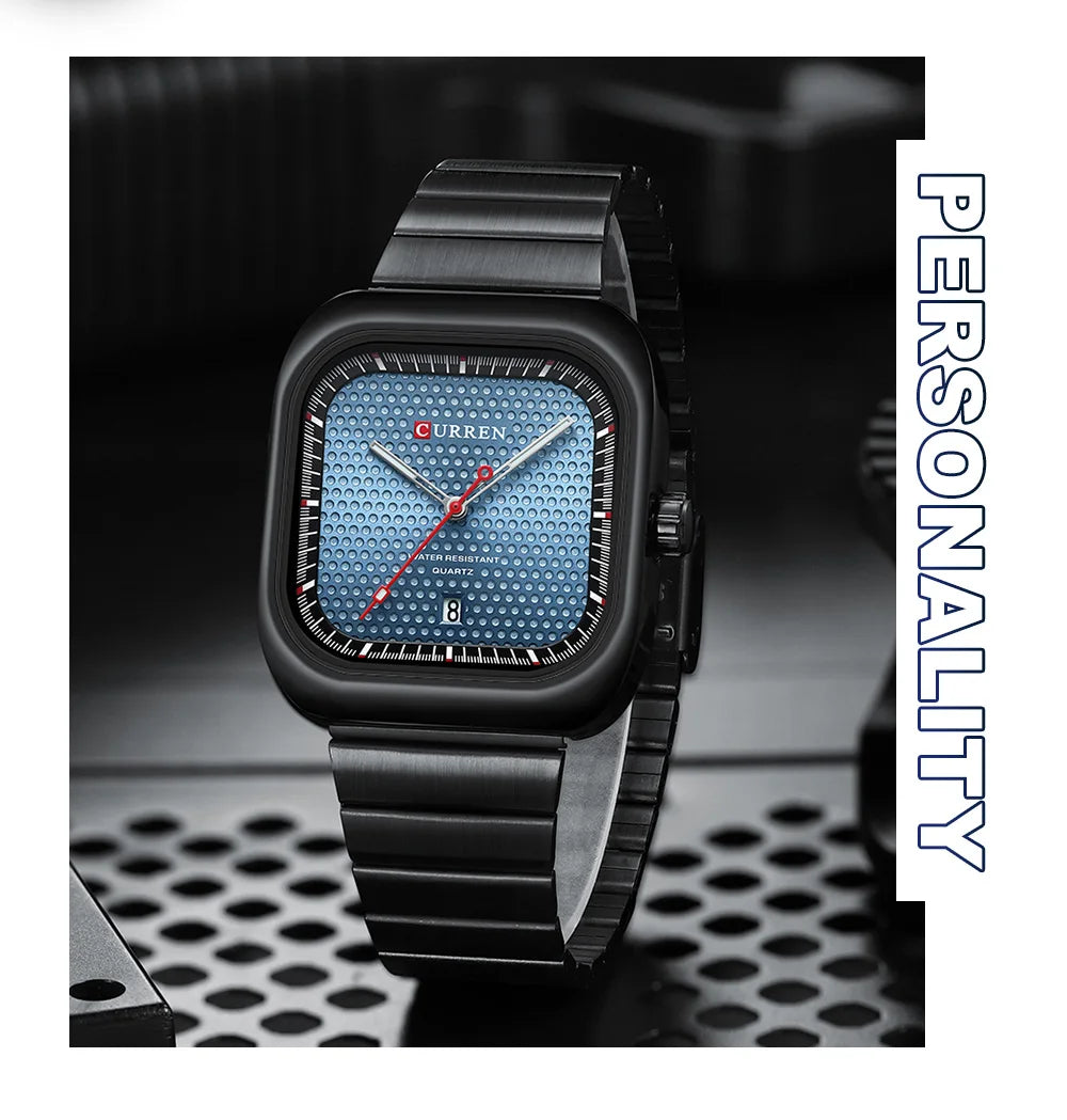 Herrenuhr CURREN Quadrat Business Quarz – Edelstahlarmband Automatische Datumsanzeige