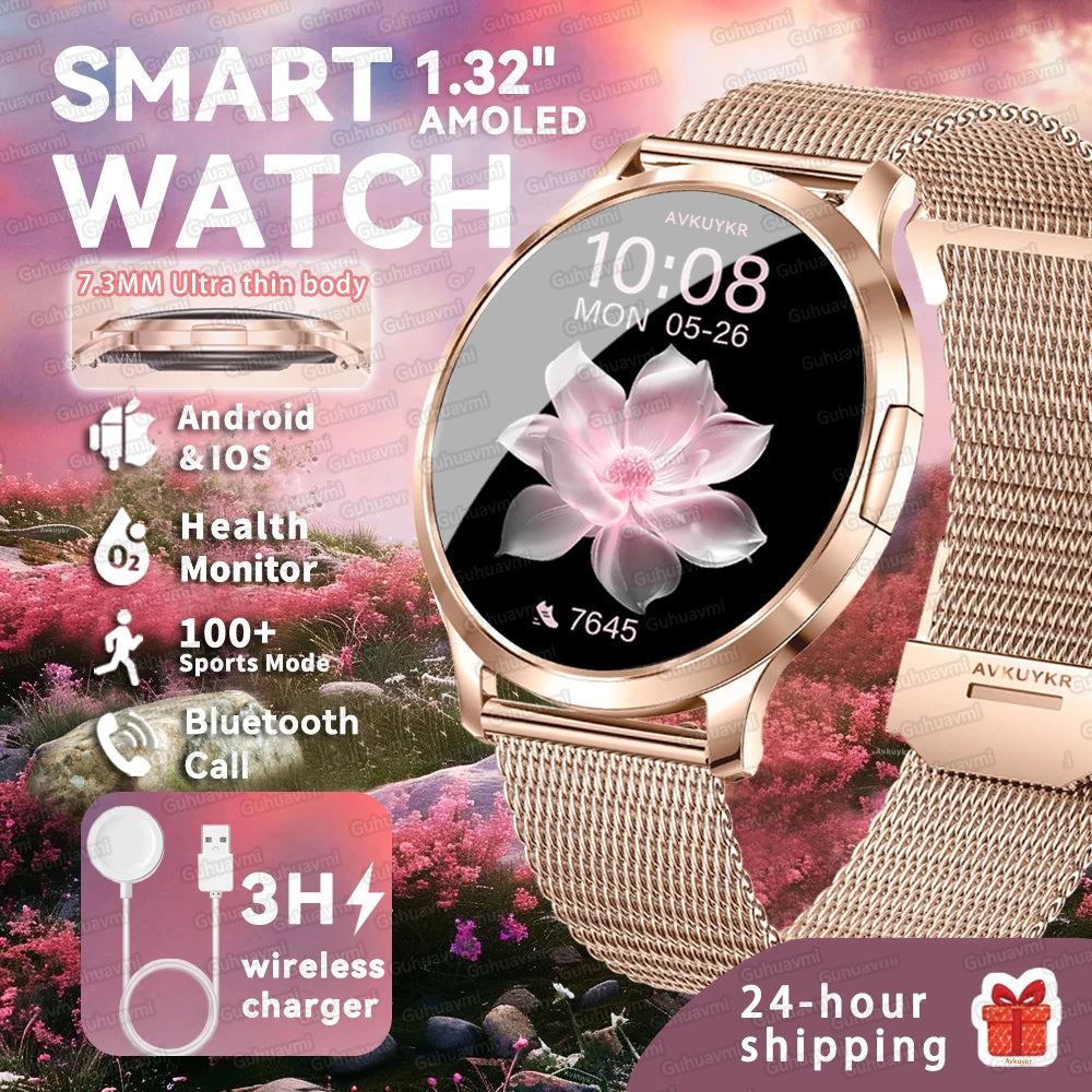 Smartwatch AMOLED 1.32" Unisexe 2025 – Cadran Personnalisable, Appels Bluetooth & Suivi Cardio | Sport & Fitness | Homme & Femme