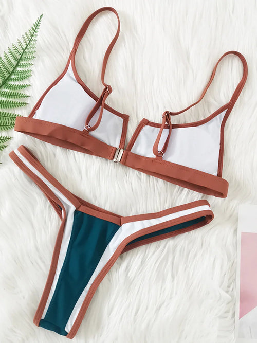 Bikini Femme 2 Pièces Denim Effet Jeans Tanga V Push-Up – Maillot de Bain Sexy Été & Plage