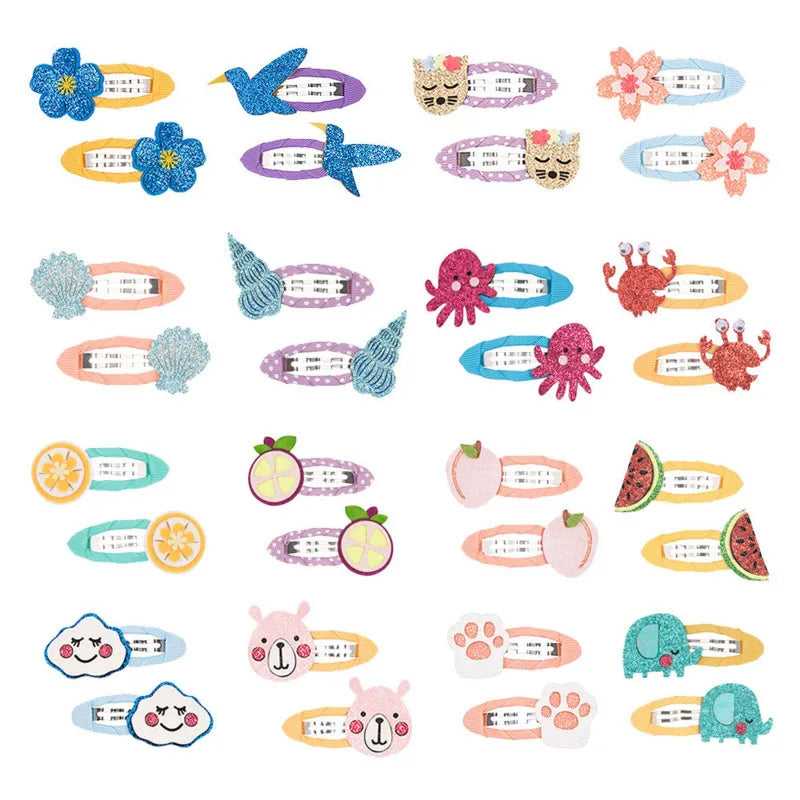 Lot 2 Barrettes Fille Bébé Motifs Adorables – Pinces Cheveux Enfant Animal Fruit Fleur Lapin Kitty