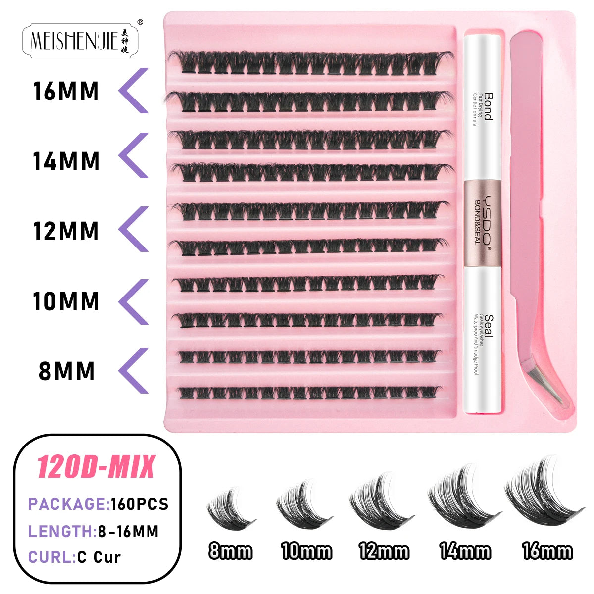 Kit Extension Cils DIY 160-200 Pcs – Cils Individuels Cluster avec Colle & Scellant | Faux Cils Maquillage
