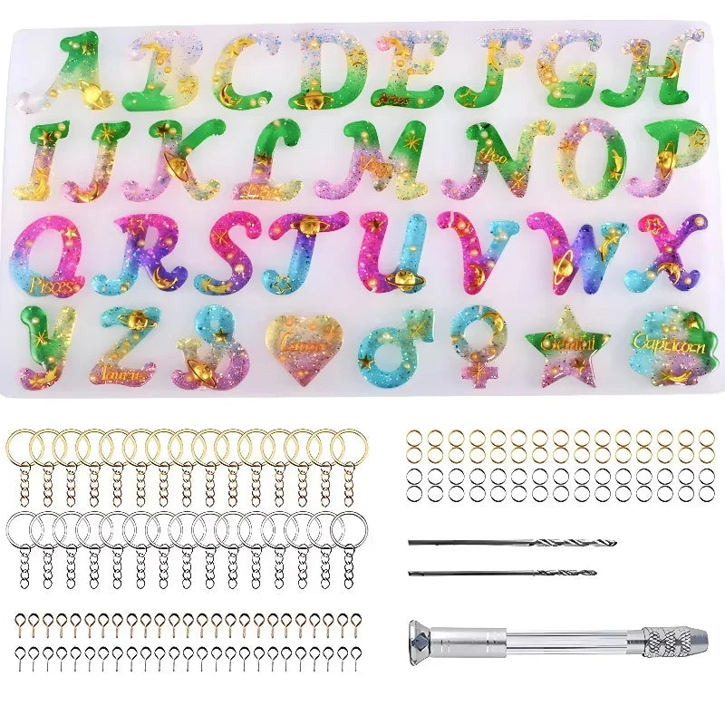 Moule Silicone Alphabet & Chiffres – Résine Époxy, Bougies d’Anniversaire & Bijoux DIY | Porte-Clés, Pendentifs & Déco | Kit Complet