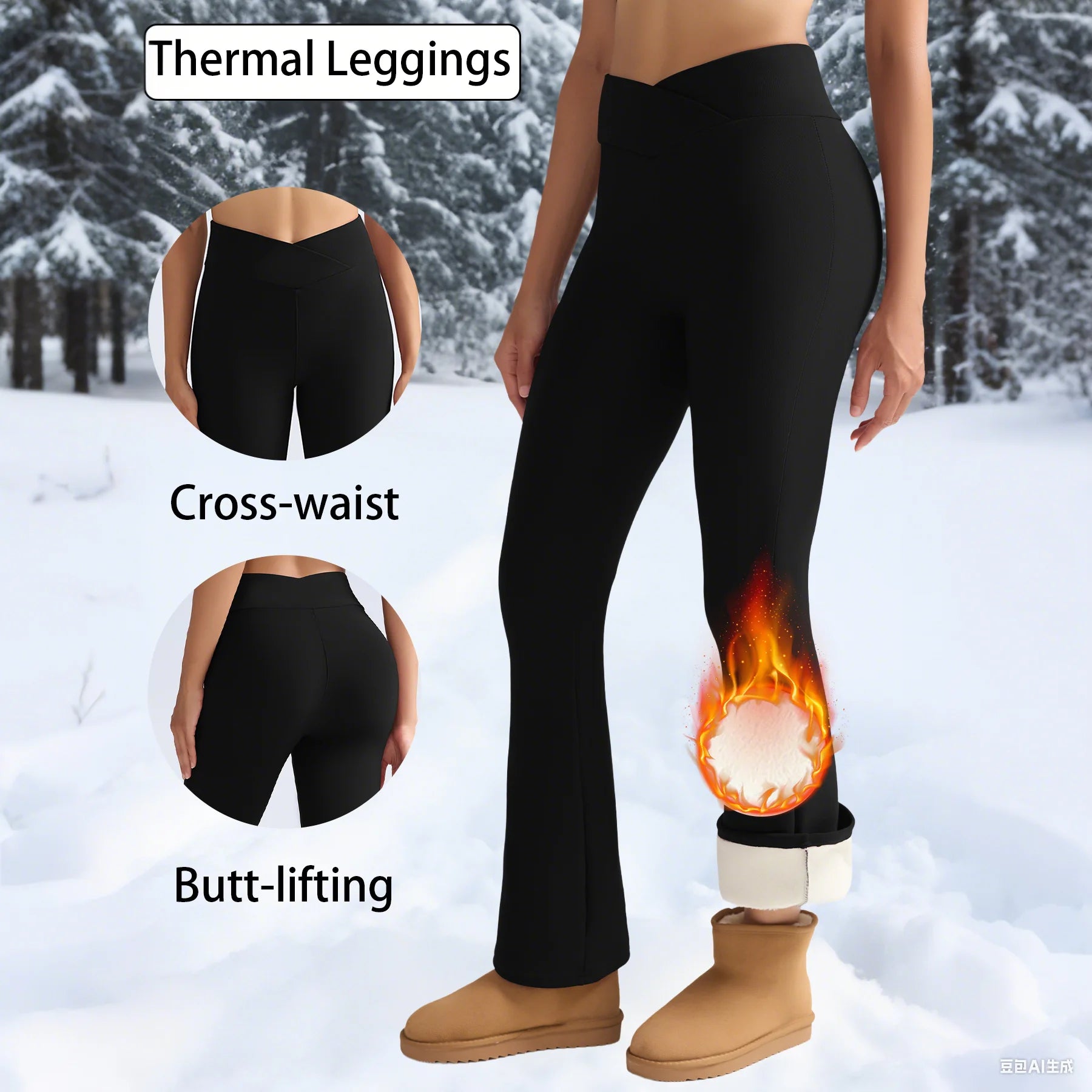 Damen High Waist Flare Leggings mit Fleecefutter – Warme, figurformende Thermostrumpfhose | Winter Komfort