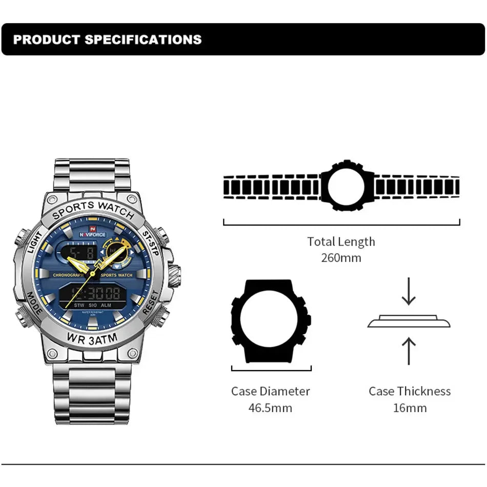 Montre Homme Militaire NAVIFORCE Double Affichage Quartz – Sport Étanche Grand Cadran