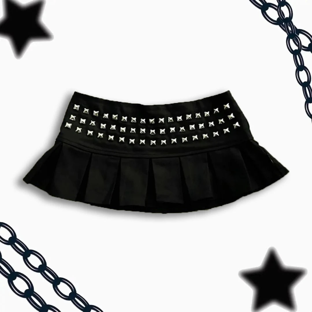 Damen Mini-Faltenrock mit Nieten – Y2K Gothic Punk Harajuku Style | Ultra Kurz Sexy Kawaii