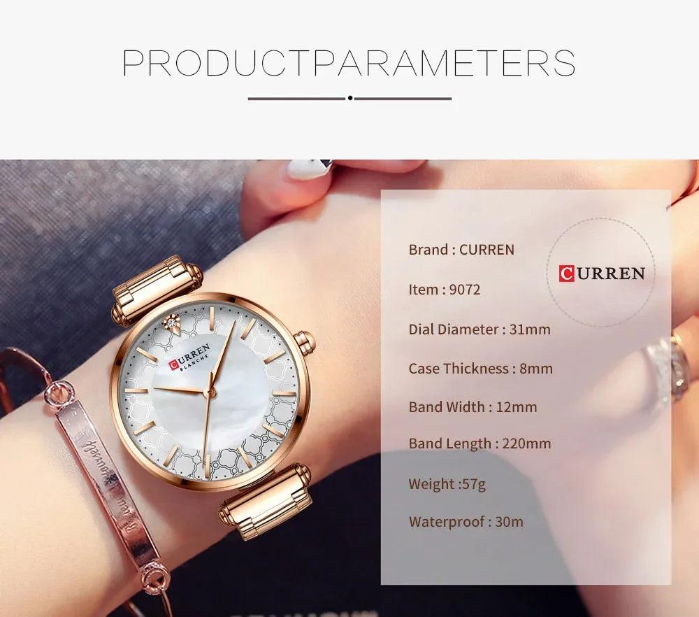 Montre Femme CURREN Luxe Quartz Japonais – Acier Inoxydable Étanche Élégante Fashion