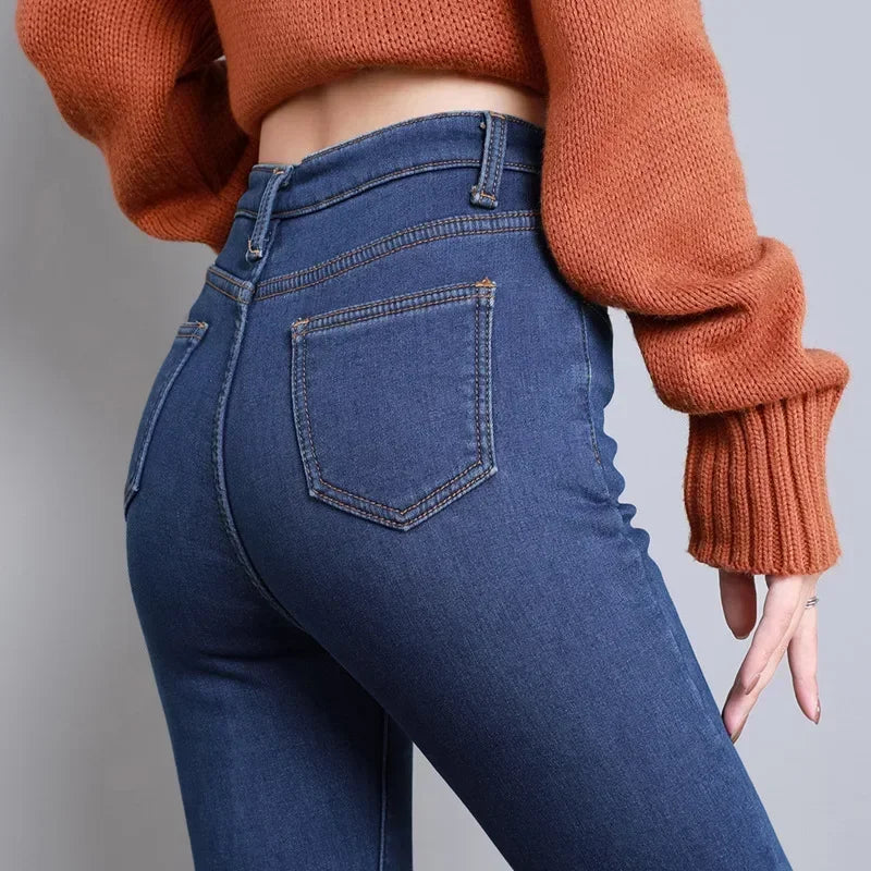 Jean Femme Thermique Skinny Taille Haute Chaud Polaire Stretch Denim – Pantalon Crayon Hiver Neige Confortable | Mode