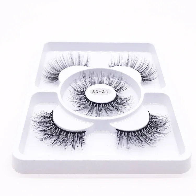 Faux Cils 3D Mink Naturels 2025 – Lot 3 Paires Longues | Extensions Cils Beauté