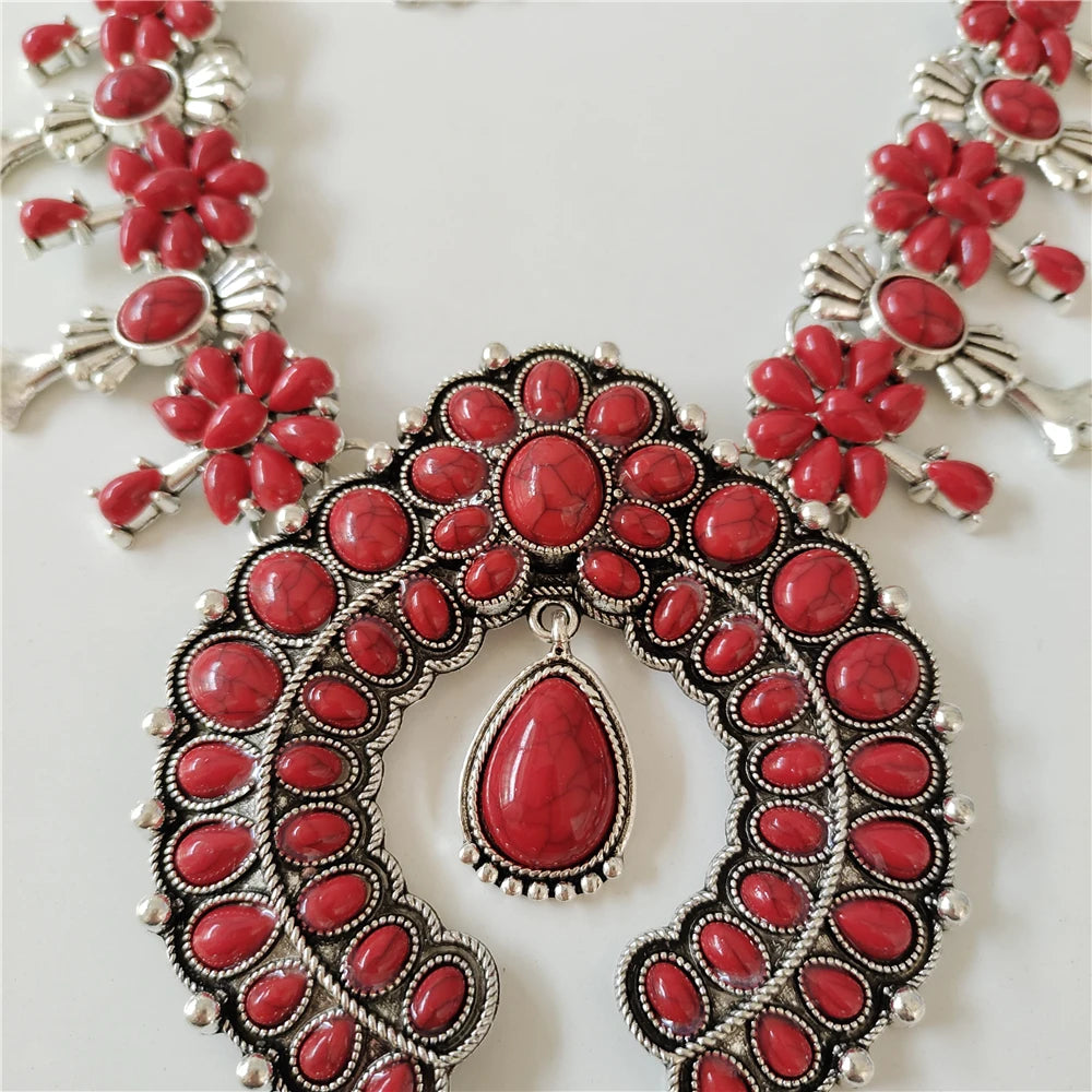 Parure Collier & Boucles Boho Ethnique Turquoise Résine – Pendentif Statement Baroque Retro | Style Indien Vintage | Bijou Femme Tendance 2026