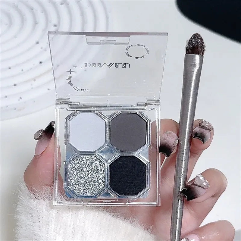 Palette Fard à Paupières 4 Couleurs Black Light Star – Smoky Noir Profond Ciment Sombre | Illuminateur Maquillage Cosmétique