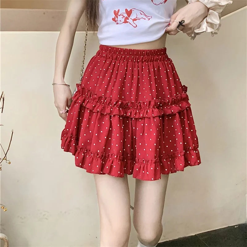 Mini Jupe Femme Balletcore Taille Haute Élastique Volantée Patchwork Lolita Style Coréen Kawaii Y2K – Jupe Courte Douce Sexy | Mode