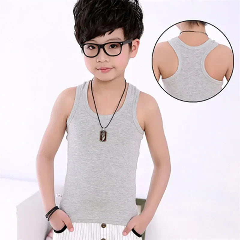 Débardeur Enfant Coton Couleur Unie – T-Shirt Sans Manches Sport Été Garçon Fille Casual