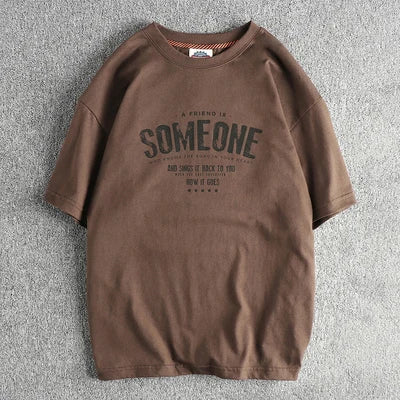 T-Shirt Homme Été Style Américain Rétro Manches Courtes Col Rond Lettres Imprimées 100% Coton Washed Vintage Loose Casual – Tee Streetwear Tendance | Mode Homme Premium