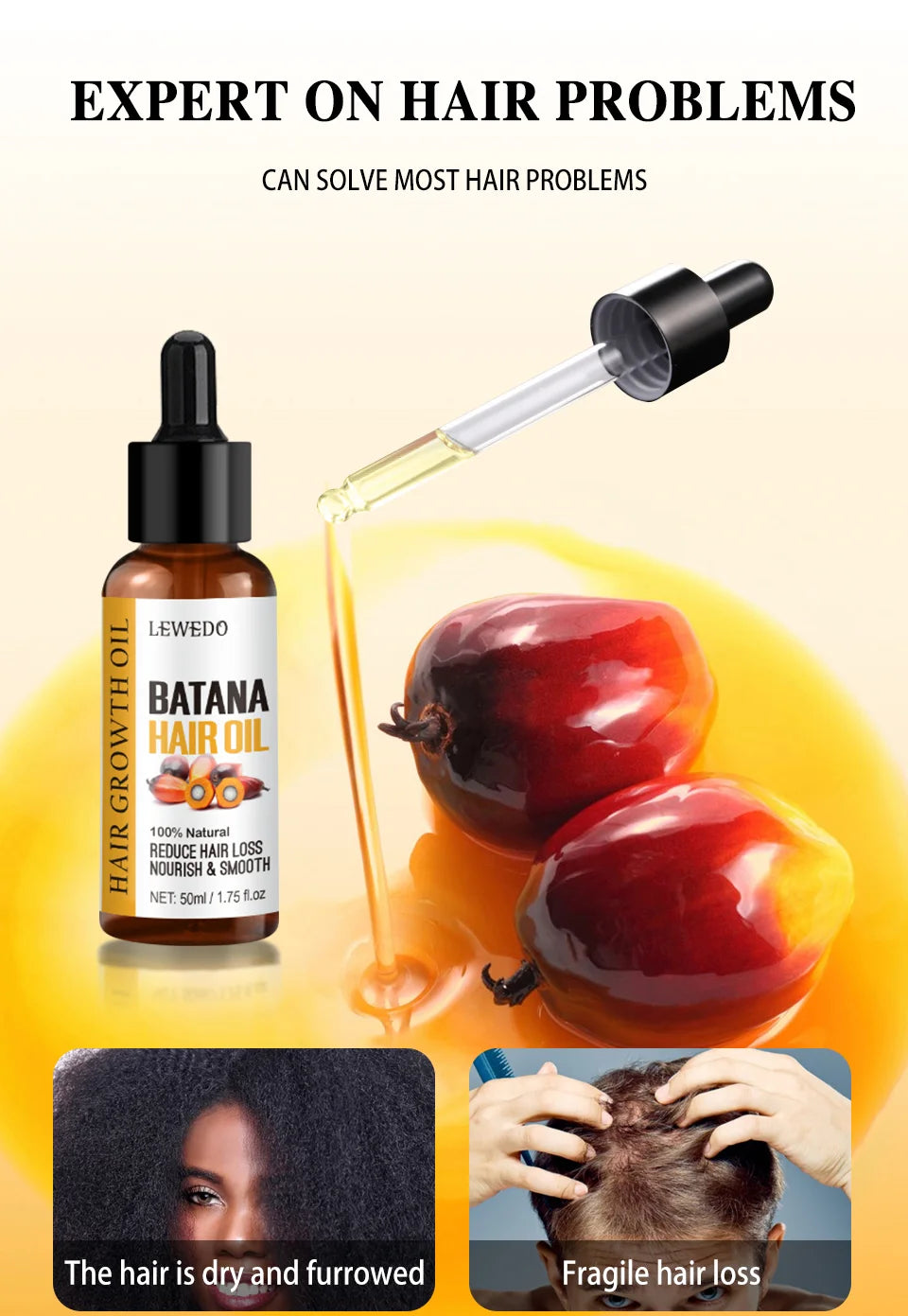 Huile de Batana Pure Lewedo Naturals – Repousse Rapide, Anti-Chute & Brillance | Soin Capillaire Naturel | Homme & Femme