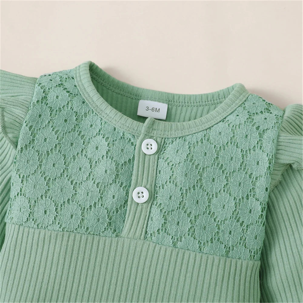 Tenue 3 Pièces Bébé Fille Fleurie – Body Manches Longues + Pantalon Fleurs + Bandeau 0-18 Mois