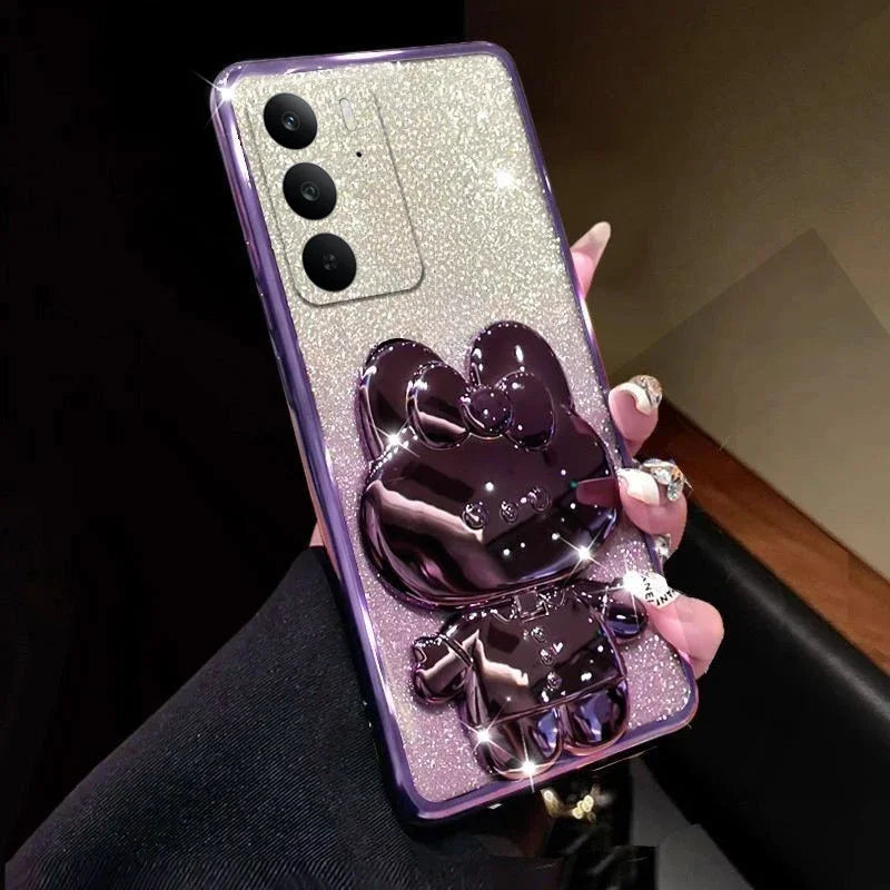 Coque Miroir Lapin Pliable Realme C71 C73 C75 – Support Intégré Antichoc | Accessoire Smartphone Kawaii