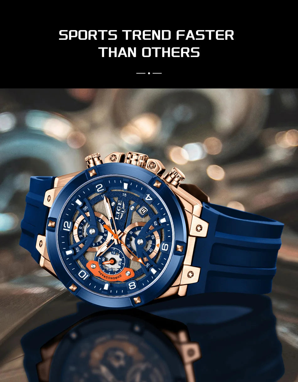 Montre Homme LIGE Militaire Luxe Chronographe Quartz – Lumineux Date Sport Silicone Étanche