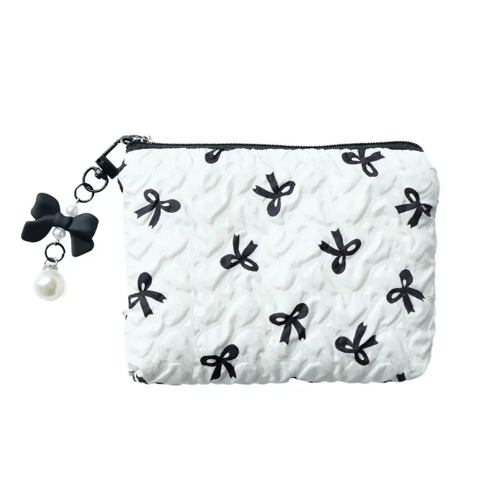 Trousse Cosmétique Nœud Plissé Coton Matelassé – Pochette Maquillage Voyage Filles | Organisateur Portable