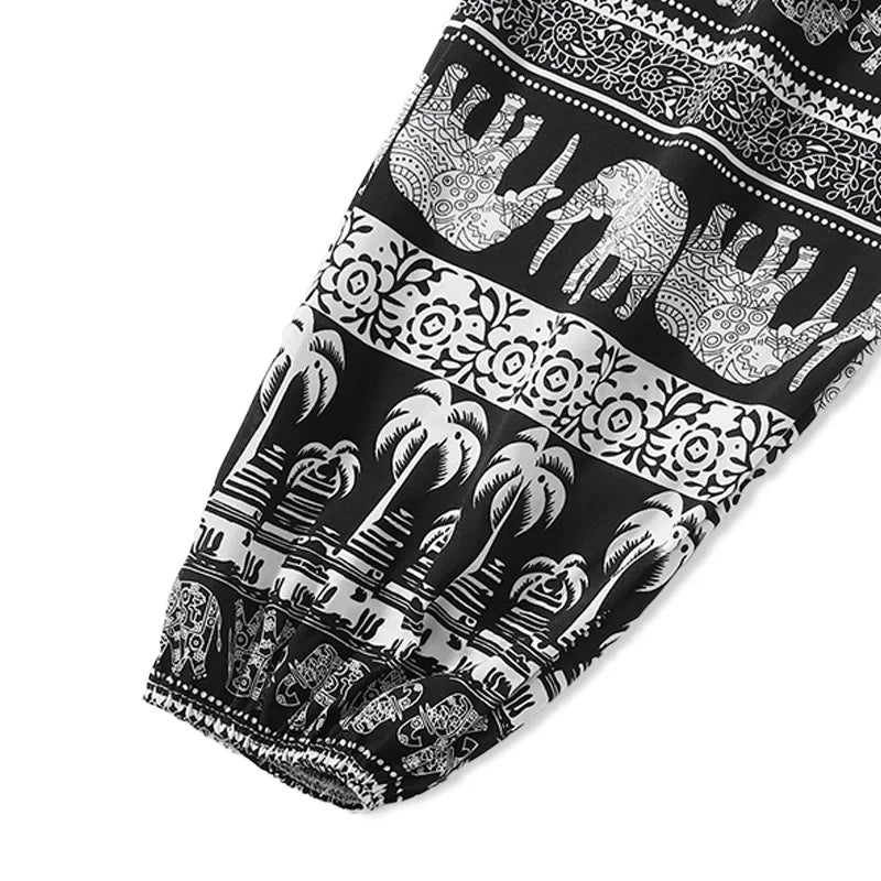 Pantalon Femme Léger Imprimé Tropical Bambou Éléphant Sport Outdoor Cheville Anti-UV – Printemps Été Boho