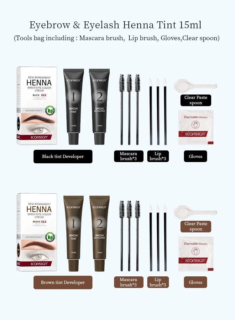 Teinture Sourcils & Cils Henné Semi-Permanente – 15 Min Action Rapide | Crème Tattoo Brow Professionnel