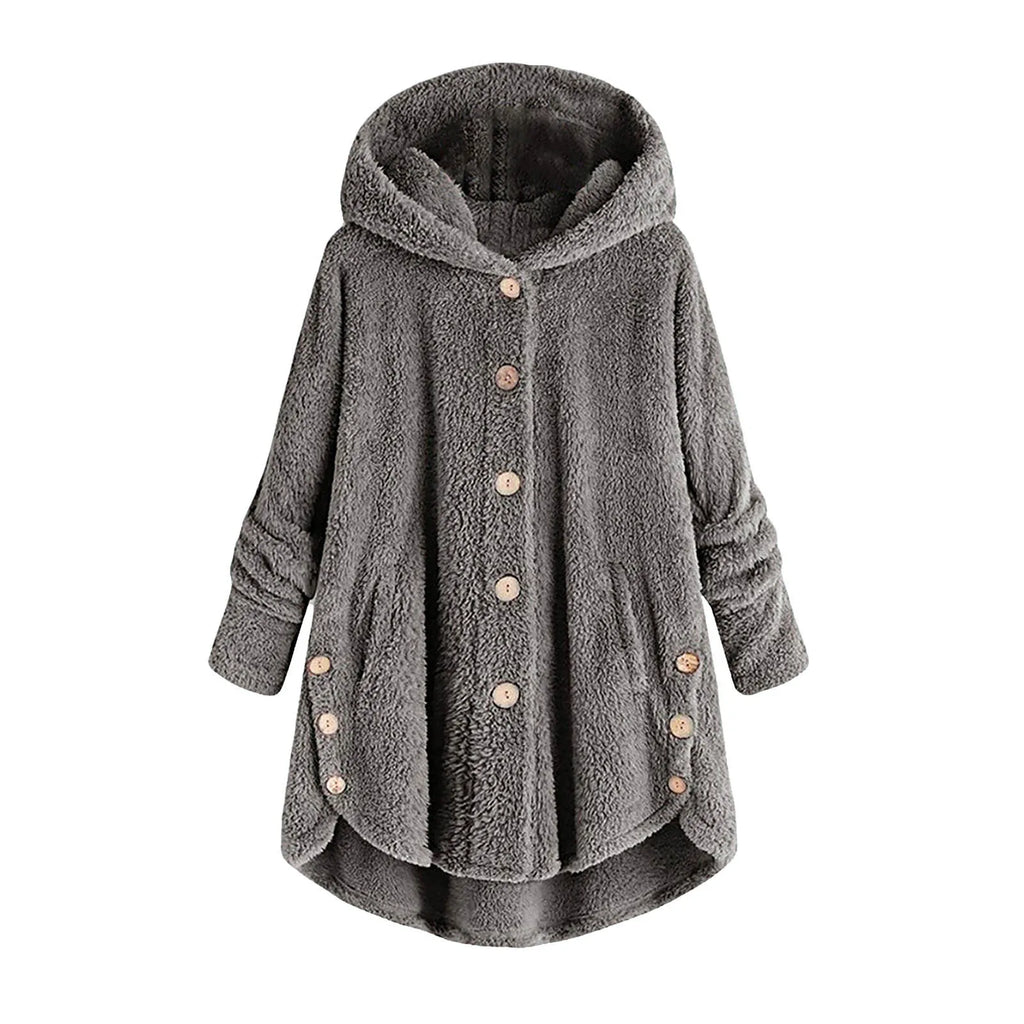 Damen Teddyfell-Mantel mit Kapuze – Warme Fleece-Jacke Unifarben | Herbst Winter Trend