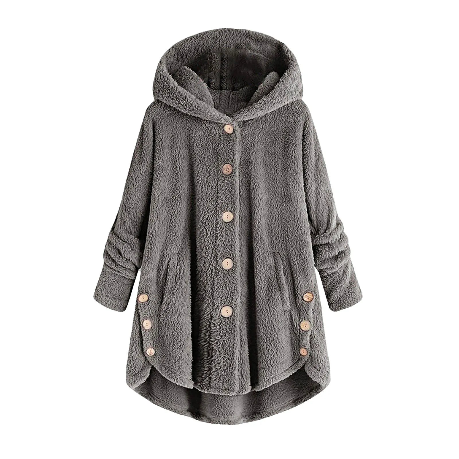 Damen Teddyfell-Mantel mit Kapuze – Warme Fleece-Jacke Unifarben | Herbst Winter Trend