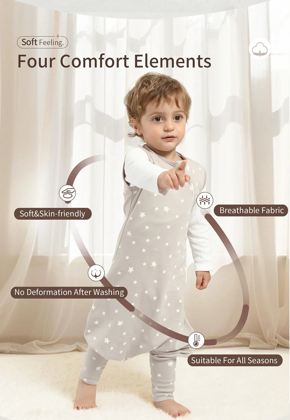 Gigoteuse Bébé Coton Premium 4 Saisons – Sac de Couchage Nourrisson Double Zip Sans Manches