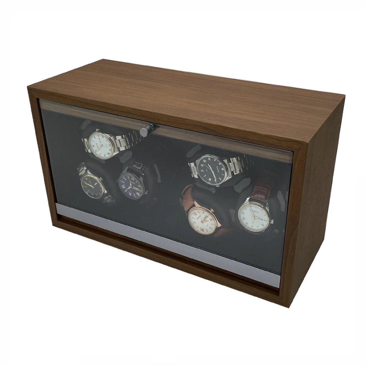 Remontoir Montre Automatique 1/2/4/6 Slots Boîte Bois Moteur Silencieux LED Bleue Vitrine Bijoux Premium | Remontoir Montre Automatique Bois LED Premium
