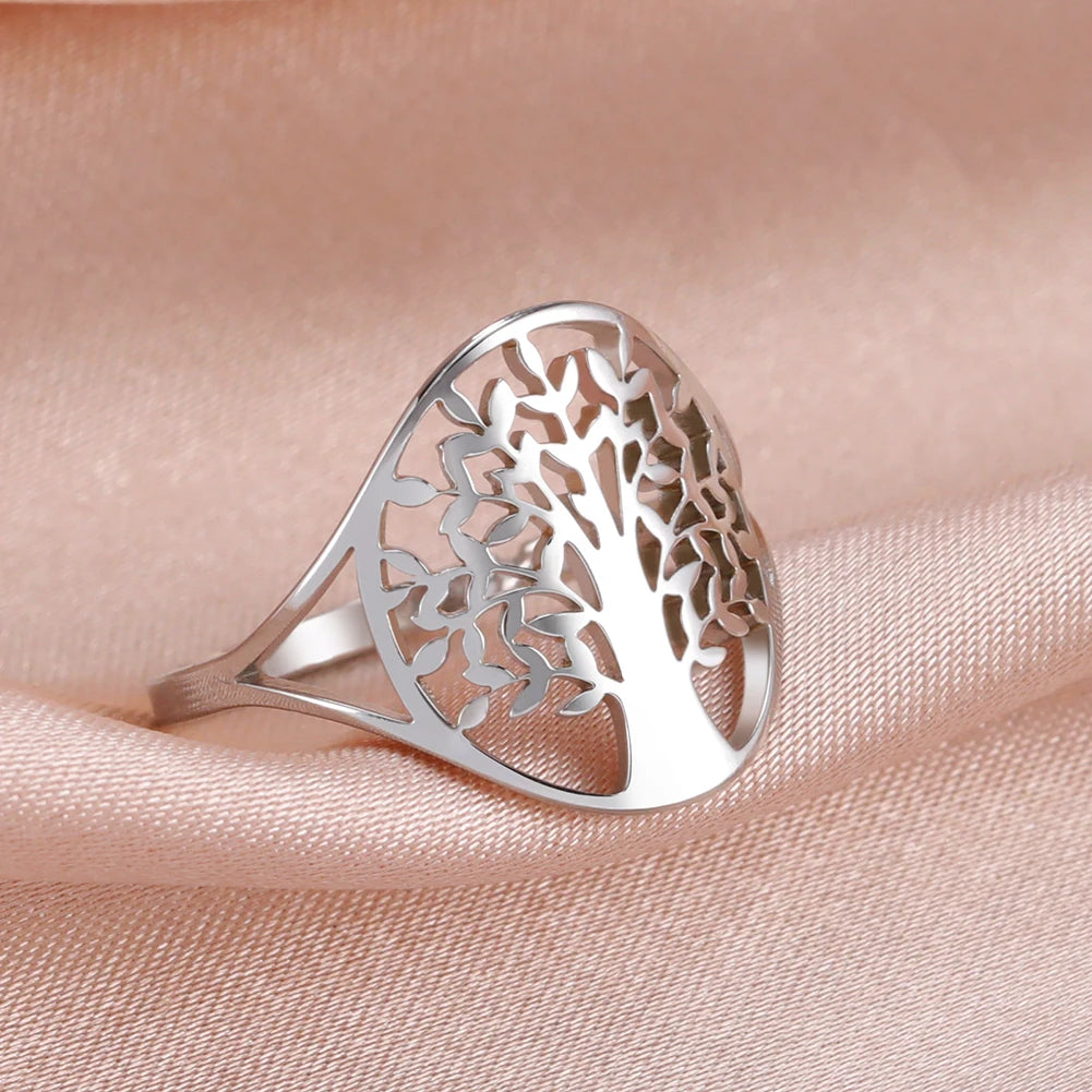 Bague Arbre de Vie Acier Inoxydable Argenté – Symbole Nature & Spiritualité | Bijou Unisexe Couple & Mariage | Cadeau Intemporel