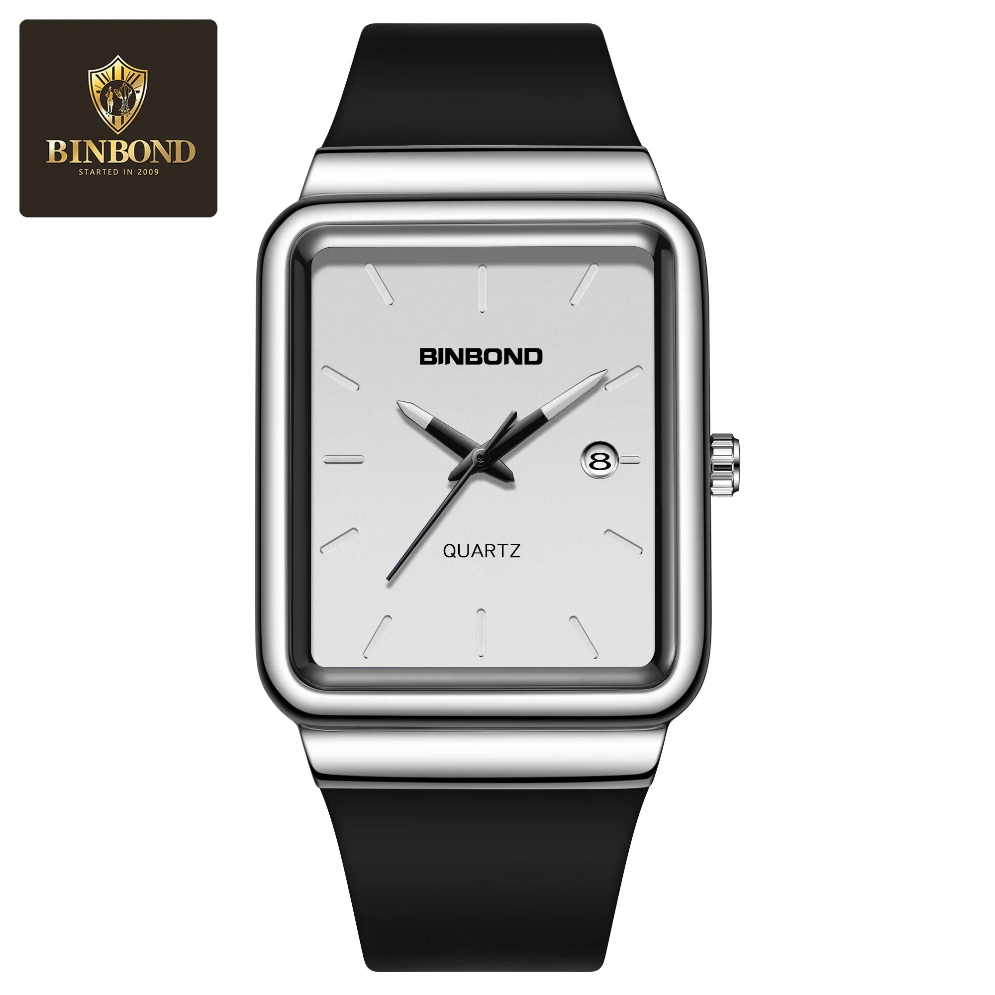 Montre Homme BINBOND Carré Quartz Silicone – Fashion Simple Étanche Tendance Original