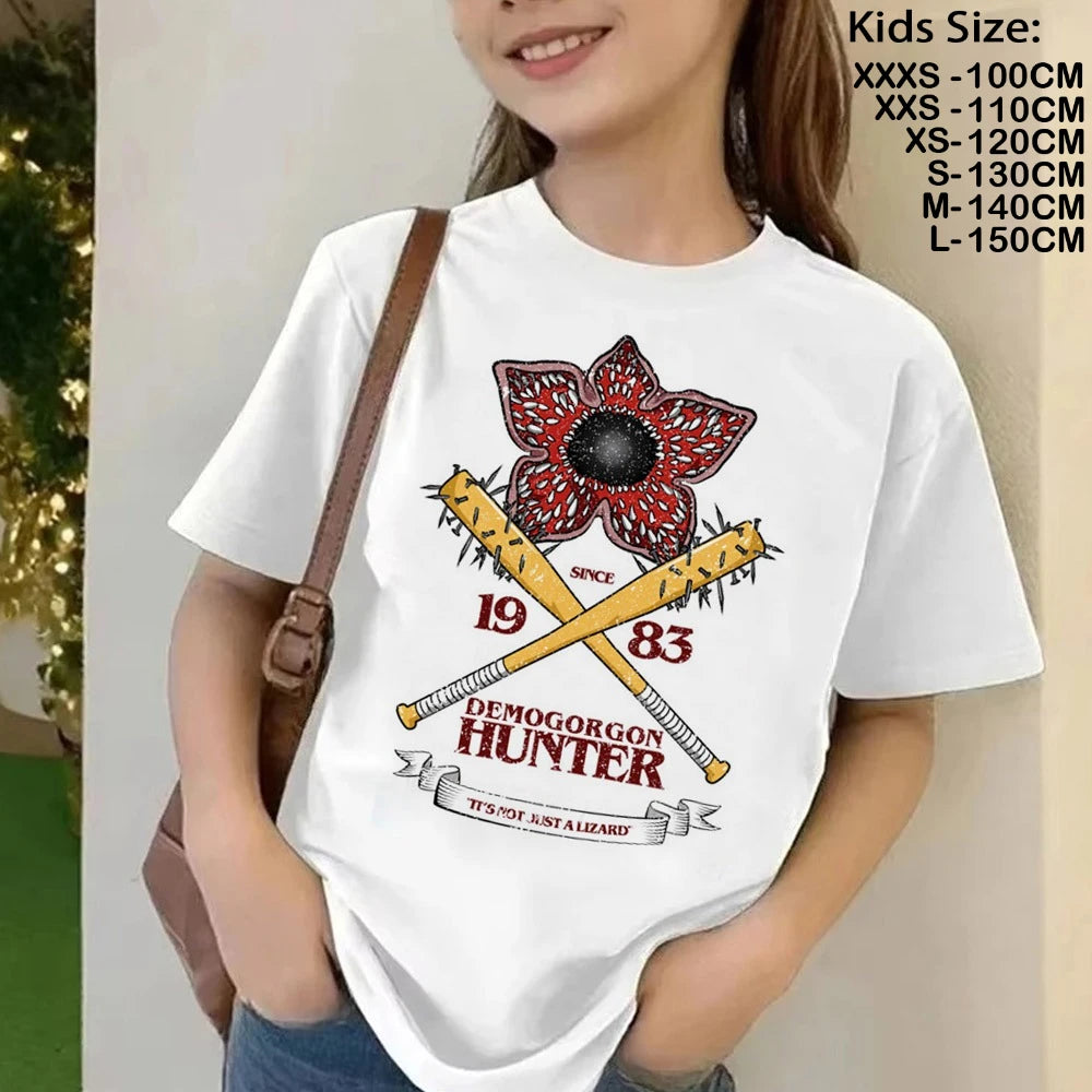 T-Shirt Enfant Imprimé Stranger Things Demogorgon – Manches Courtes Ample Casual | Fille & Garçon