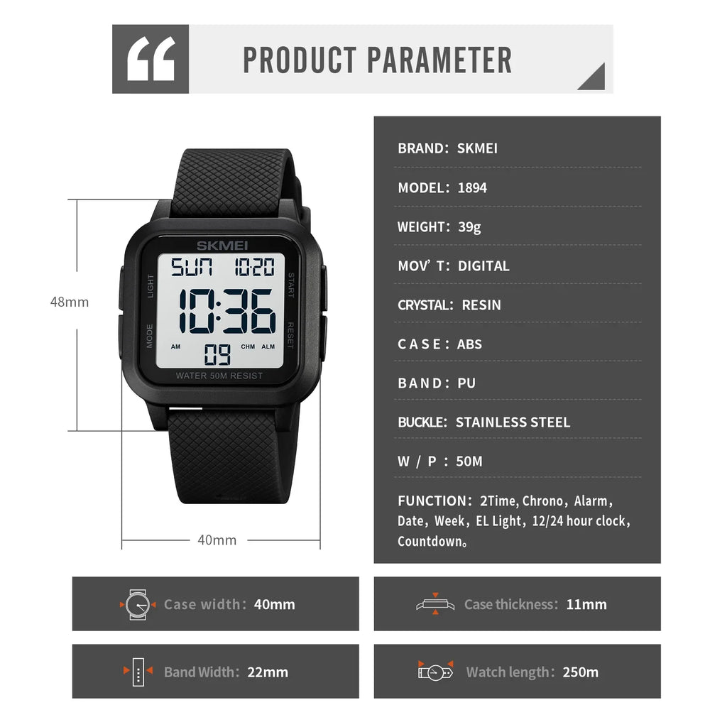 Montre Homme SKMEI 1894 Militaire Sport Luxe – LED Digital Électronique Étanche Reloj