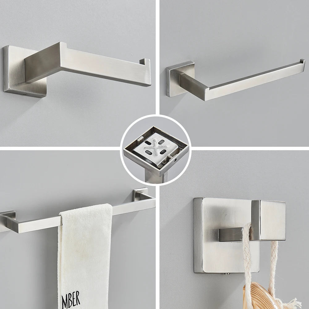 Set Accessoires Salle de Bain Inox – Porte-Serviettes, Porte-Papier & Crochet | Noir & Or Mural