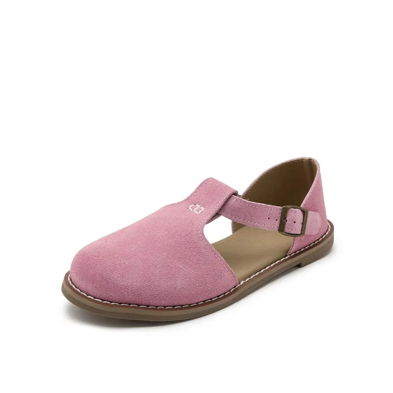 AIYUQI Sandales Cuir Véritable Retro Givré Baotou Romain 2026 – Hollow Flat Femme