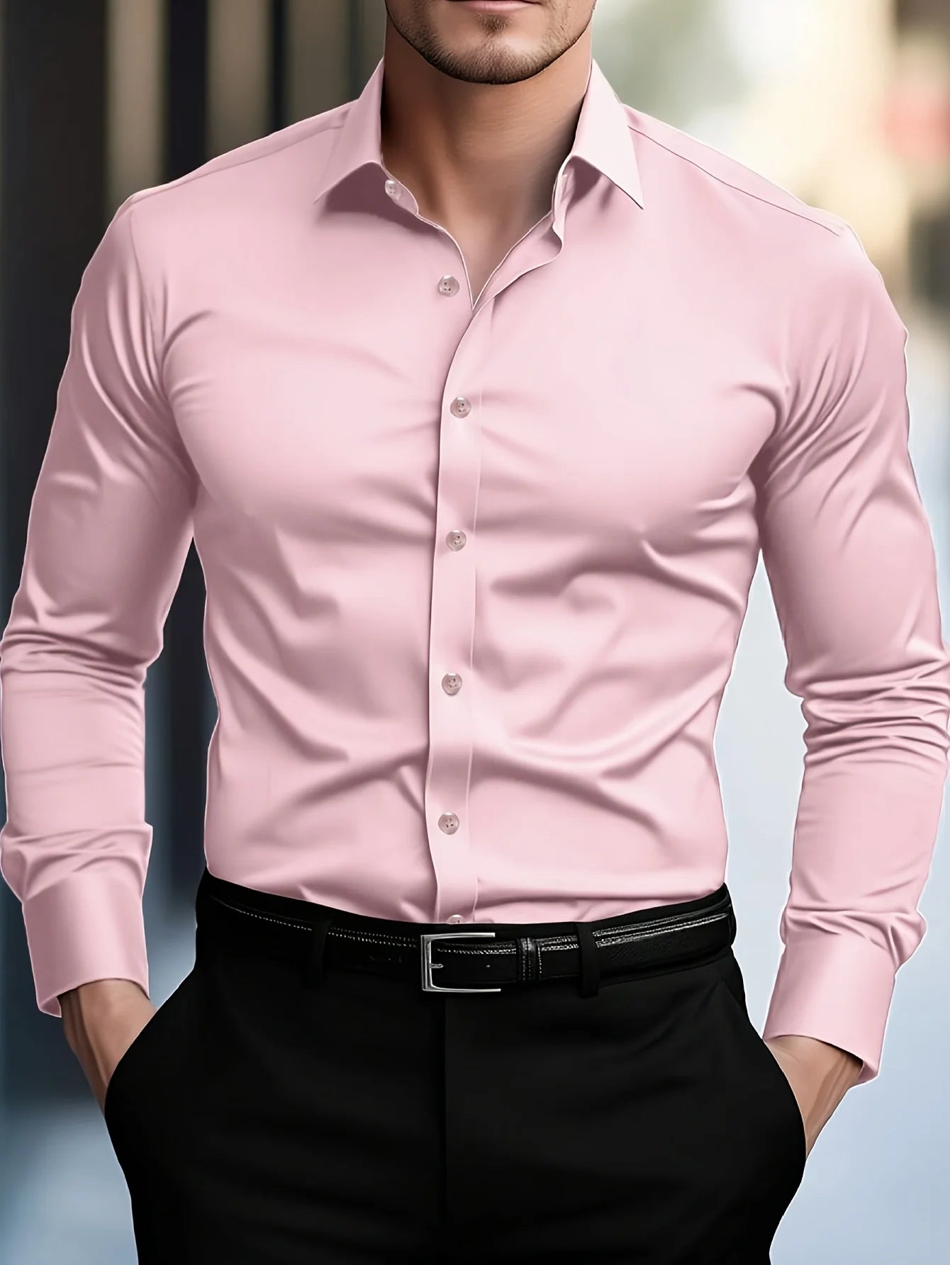 Chemise Homme Manches Longues Tissu Élastique Couleur Unie Multi-Couleurs Qualité Premium Basique Intemporelle Confortable Élégante Polyvalente – Chemise Premium Manches Longues Élastique Couleur Unie Multi-Couleurs | Mode Homme Chemise Premium