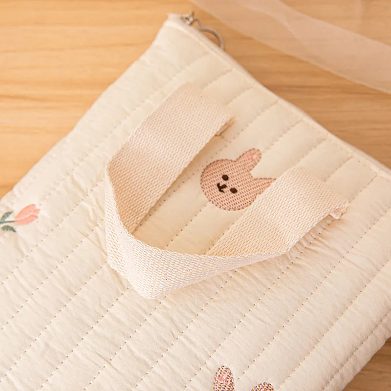 Sac à Langer Bébé Coton Broderie Ours – Pochette Couches Poussette Style Coréen Maman
